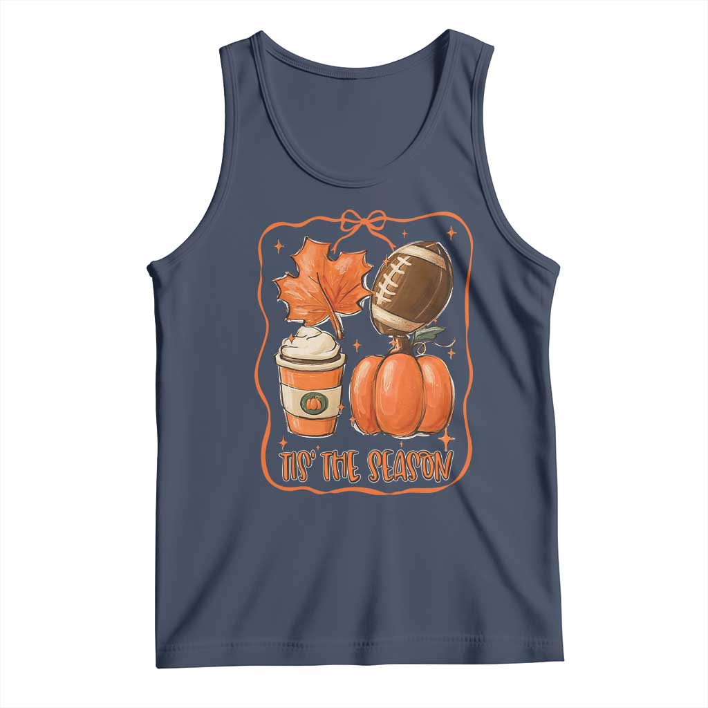 Tis The Season Fall Thanksgiving Tank Top Retro Coquette Bow American Football Pumpkin TS11 Navy Print Your Wear