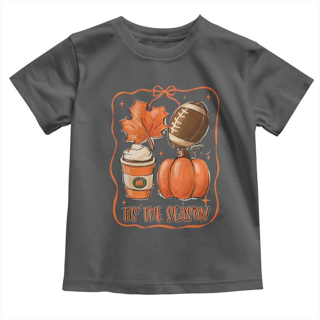 Tis The Season Fall Thanksgiving Toddler T Shirt Retro Coquette Bow American Football Pumpkin TS11 Dark Heather Print Your Wear
