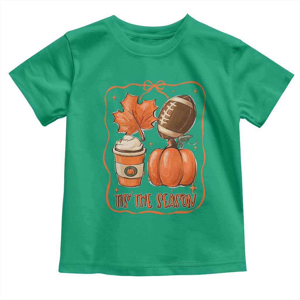 Tis The Season Fall Thanksgiving Toddler T Shirt Retro Coquette Bow American Football Pumpkin TS11 Irish Green Print Your Wear