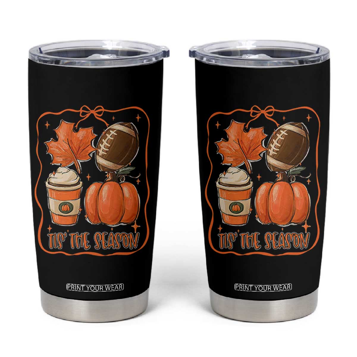 Tis The Season Fall Thanksgiving Tumbler Cup Retro Coquette Bow American Football Pumpkin TS11 Black Print Your Wear
