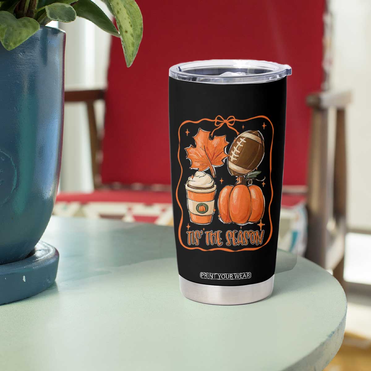 Tis The Season Fall Thanksgiving Tumbler Cup Retro Coquette Bow American Football Pumpkin TS11 Print Your Wear