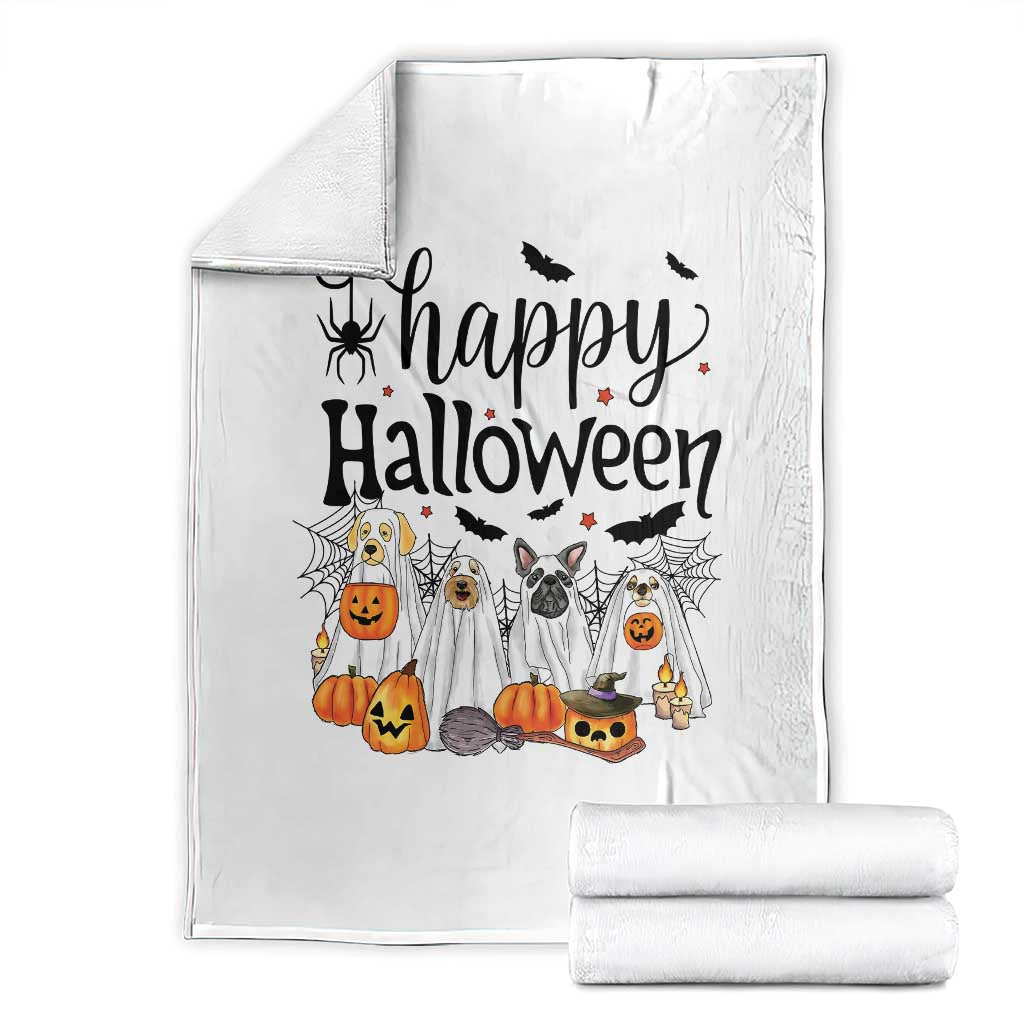 Happy Halloween Dog Ghost Spooky Season Throw Blanket TS11 White Print Your Wear