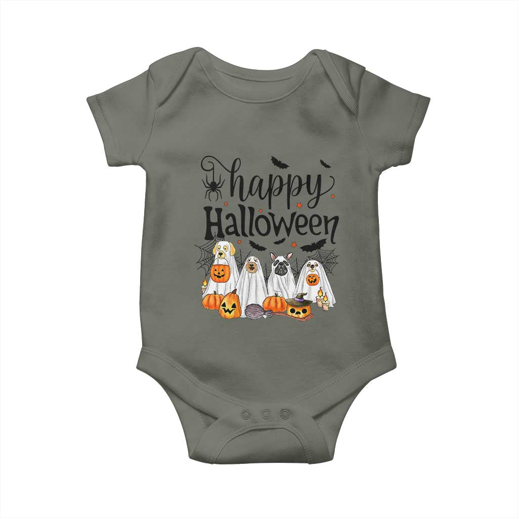 Happy Halloween Dog Ghost Spooky Season Baby Onesie TS11 Military Green Print Your Wear