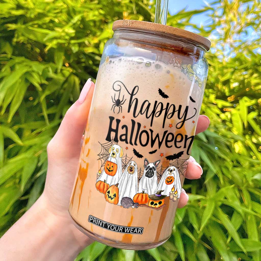 Happy Halloween Dog Ghost Spooky Season Glass Can TS11 White Print Your Wear