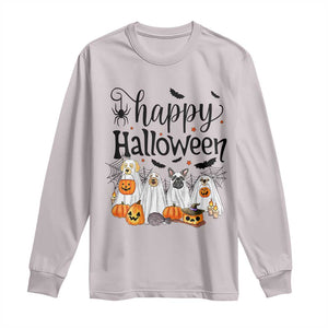 Happy Halloween Dog Ghost Spooky Season Long Sleeve Shirt TS11 Ice Gray Print Your Wear
