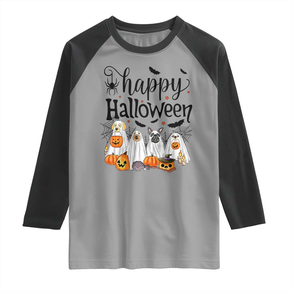 Happy Halloween Dog Ghost Spooky Season Raglan Shirt TS11 Sport Gray Black Print Your Wear