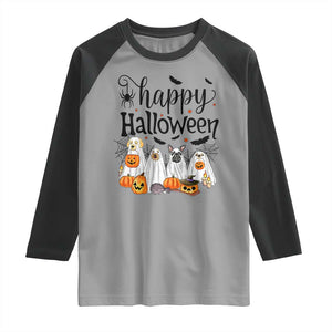 Happy Halloween Dog Ghost Spooky Season Raglan Shirt TS11 Sport Gray Black Print Your Wear