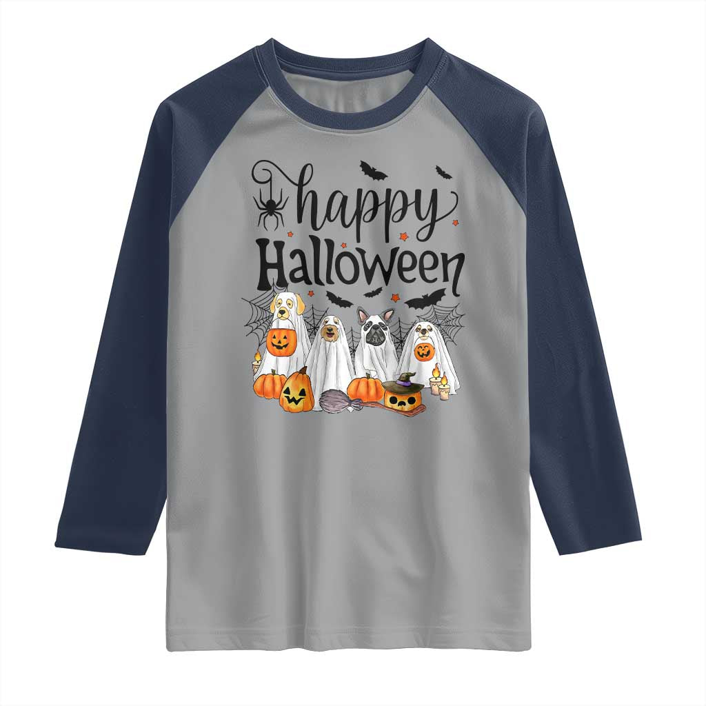 Happy Halloween Dog Ghost Spooky Season Raglan Shirt TS11 Sport Gray Navy Print Your Wear