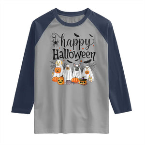 Happy Halloween Dog Ghost Spooky Season Raglan Shirt TS11 Sport Gray Navy Print Your Wear