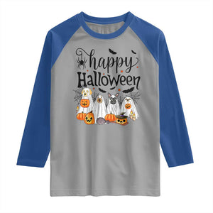 Happy Halloween Dog Ghost Spooky Season Raglan Shirt TS11 Sport Gray Royal Print Your Wear