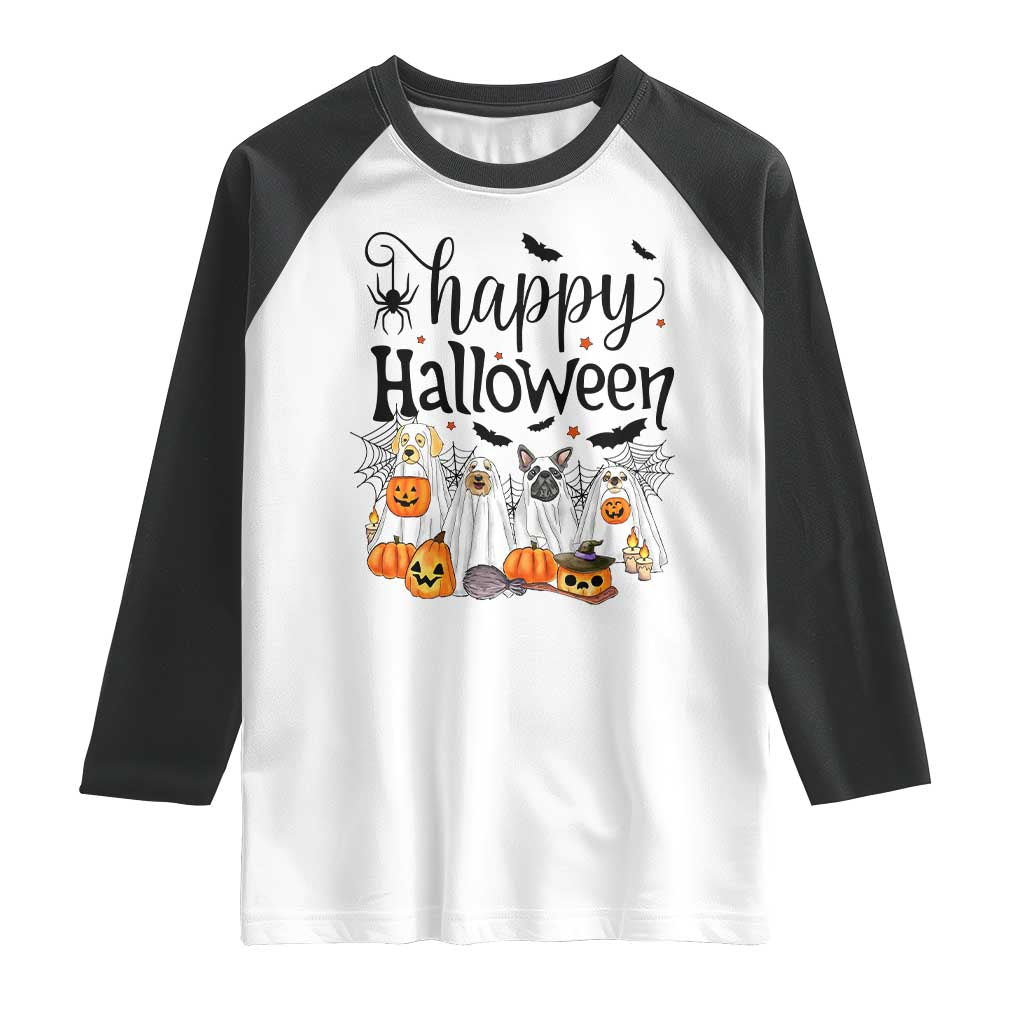 Happy Halloween Dog Ghost Spooky Season Raglan Shirt TS11 White Black Print Your Wear