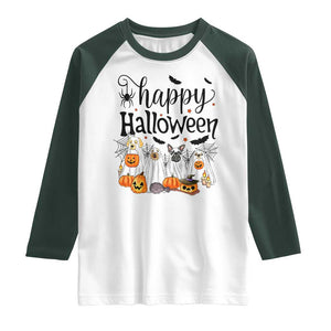 Happy Halloween Dog Ghost Spooky Season Raglan Shirt TS11 White Dark Forest Green Print Your Wear