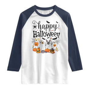 Happy Halloween Dog Ghost Spooky Season Raglan Shirt TS11 White Navy Print Your Wear