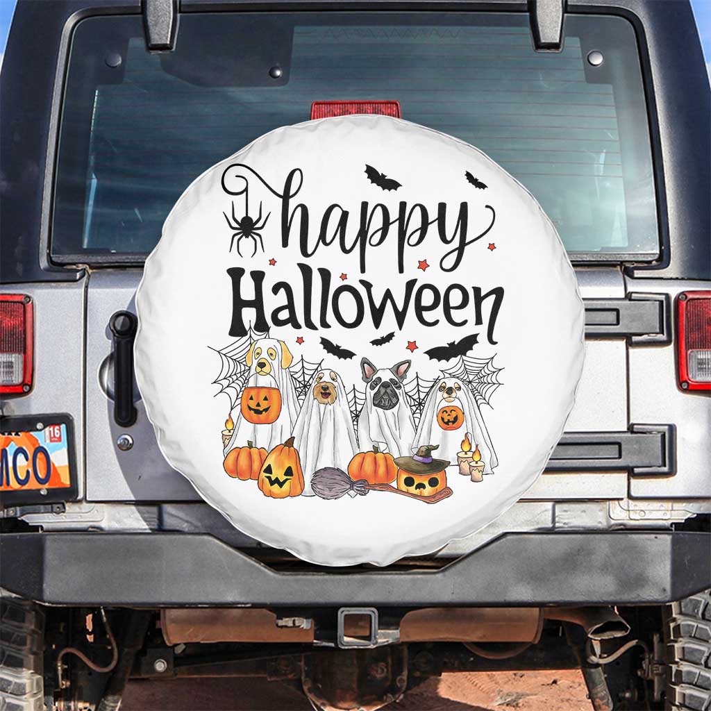 Happy Halloween Dog Ghost Spooky Season Spare Tire Cover TS11 No hole White Print Your Wear