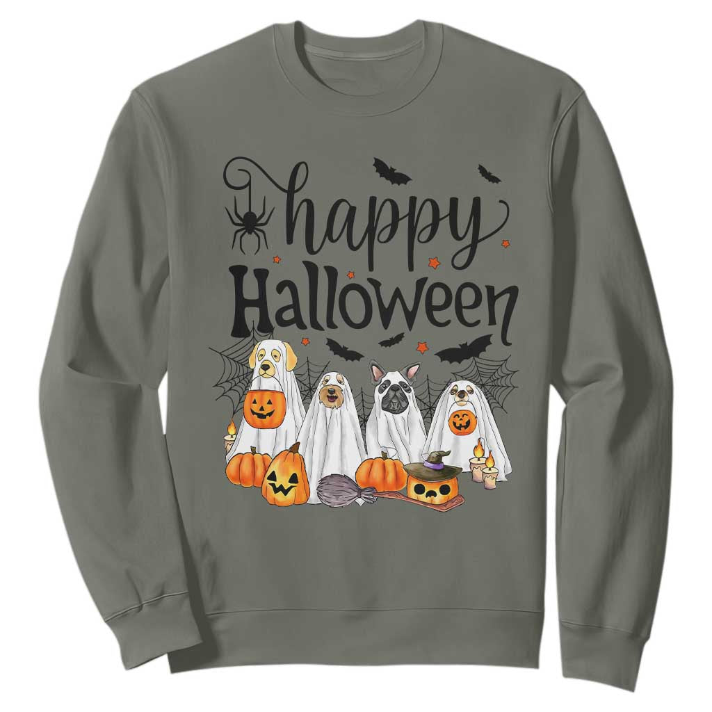 Happy Halloween Dog Ghost Spooky Season Sweatshirt TS11 Military Green Print Your Wear