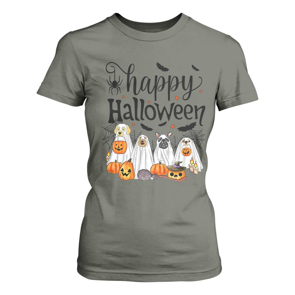 Happy Halloween Dog Ghost Spooky Season T Shirt For Women TS11 Military Green Print Your Wear