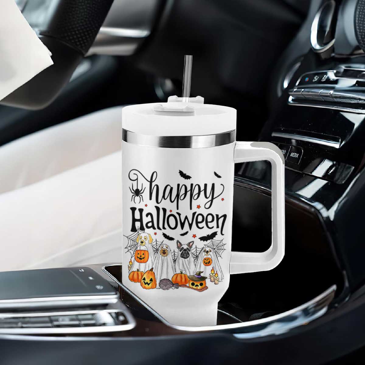 Happy Halloween Dog Ghost Spooky Season Tumbler With Handle TS11 Print Your Wear
