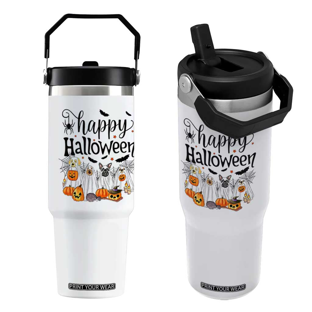 Happy Halloween Dog Ghost Spooky Season Flip Straw Tumbler TS11 One Size: 30 oz White Print Your Wear