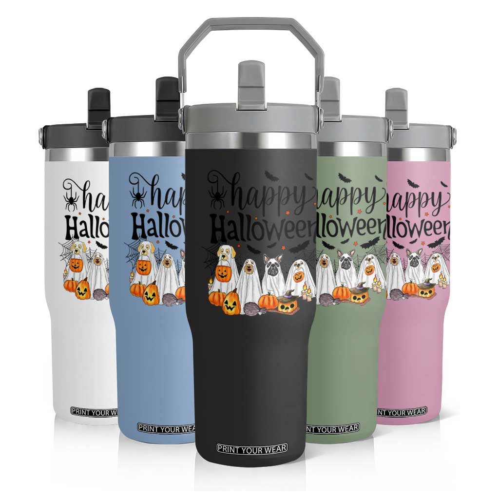 Happy Halloween Dog Ghost Spooky Season Flip Straw Tumbler TS11 Print Your Wear