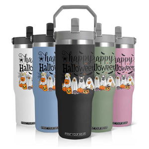 Happy Halloween Dog Ghost Spooky Season Flip Straw Tumbler TS11 Print Your Wear