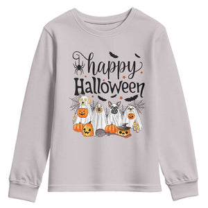 Happy Halloween Dog Ghost Spooky Season Youth Sweatshirt TS11 Ice Gray Print Your Wear