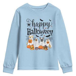 Happy Halloween Dog Ghost Spooky Season Youth Sweatshirt TS11 Light Blue Print Your Wear