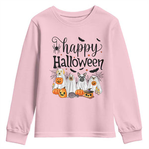 Happy Halloween Dog Ghost Spooky Season Youth Sweatshirt TS11 Light Pink Print Your Wear