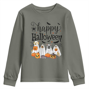 Happy Halloween Dog Ghost Spooky Season Youth Sweatshirt TS11 Military Green Print Your Wear