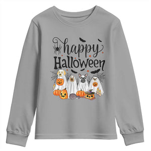 Happy Halloween Dog Ghost Spooky Season Youth Sweatshirt TS11 Sport Gray Print Your Wear