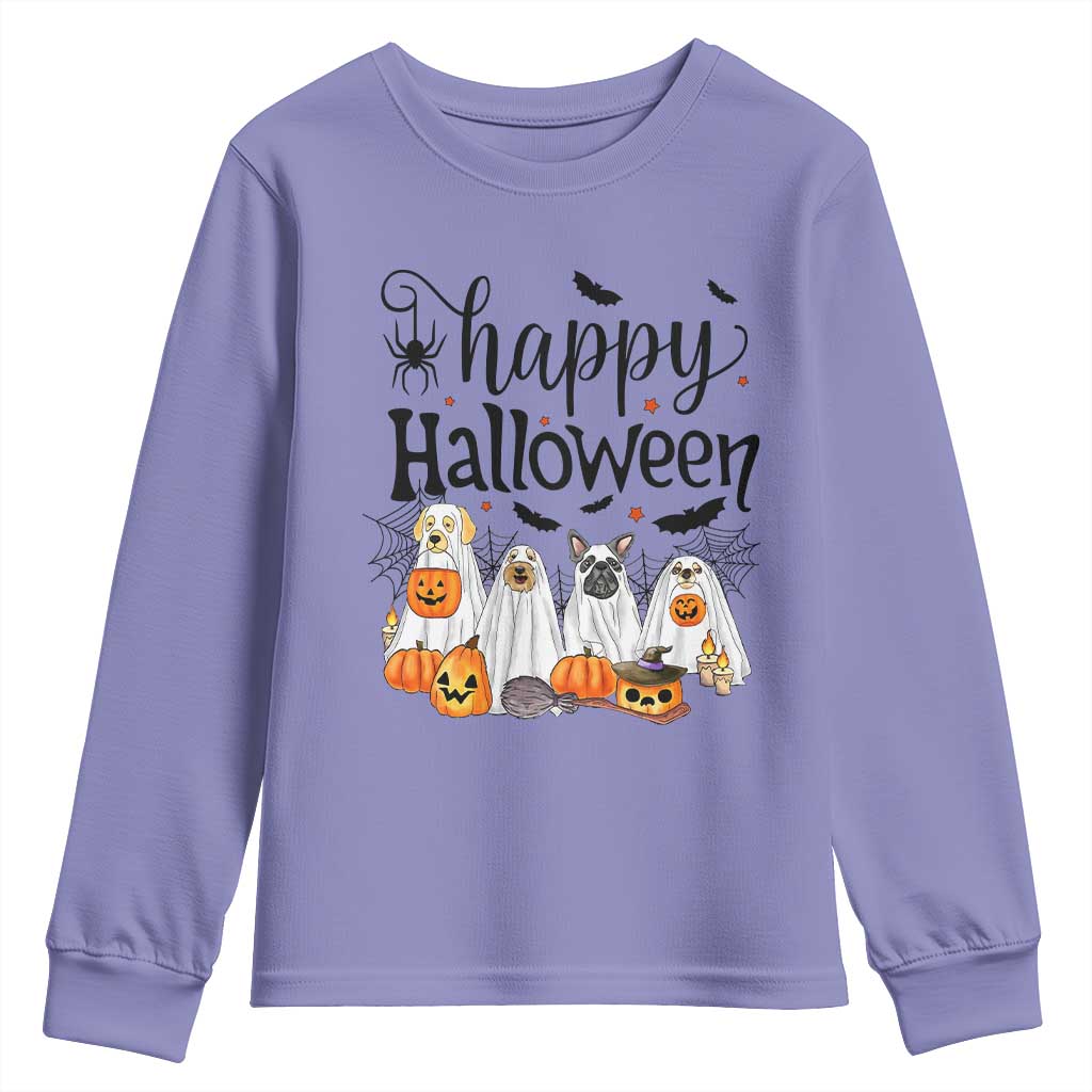 Happy Halloween Dog Ghost Spooky Season Youth Sweatshirt TS11 Violet Print Your Wear