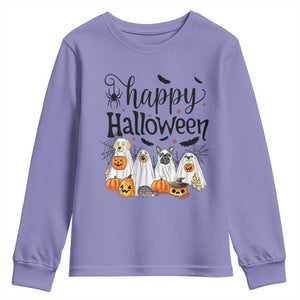 Happy Halloween Dog Ghost Spooky Season Youth Sweatshirt TS11 Violet Print Your Wear
