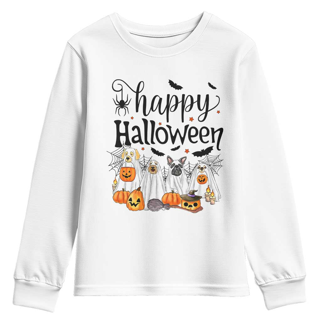 Happy Halloween Dog Ghost Spooky Season Youth Sweatshirt TS11 White Print Your Wear