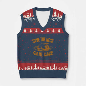 Funny Save The Neck For Me Clark V-Neck Knit Sweater Vest Turkey Thanksgiving Xmas Dinner TS11 Navy Red Print Your Wear