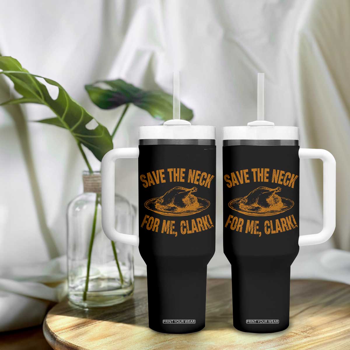 Funny Save The Neck For Me Clark Tumbler With Handle Turkey Thanksgiving Christmas Dinner TS11 Print Your Wear