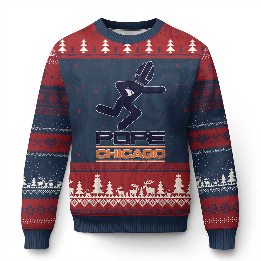 Chicago Pope Leo XIV American Football Ugly Christmas Sweater TS11 Navy Red Print Your Wear