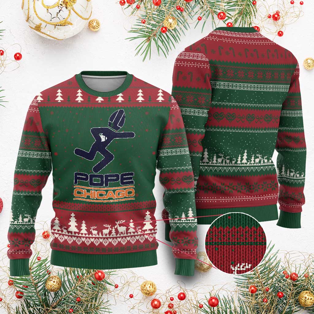 Chicago Pope Leo XIV American Football Ugly Christmas Sweater TS11 Red Green Print Your Wear