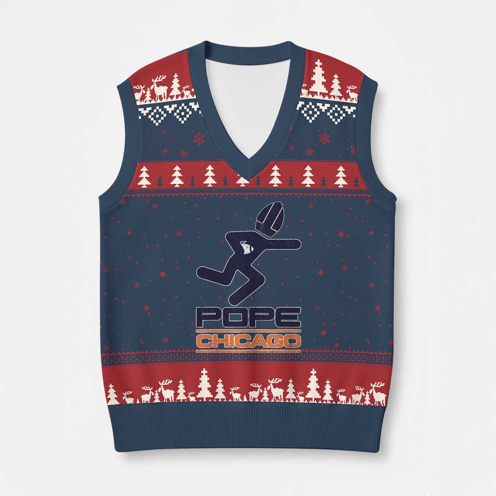 Chicago Pope Leo XIV American Football V-Neck Knit Sweater Vest TS11 Navy Red Print Your Wear