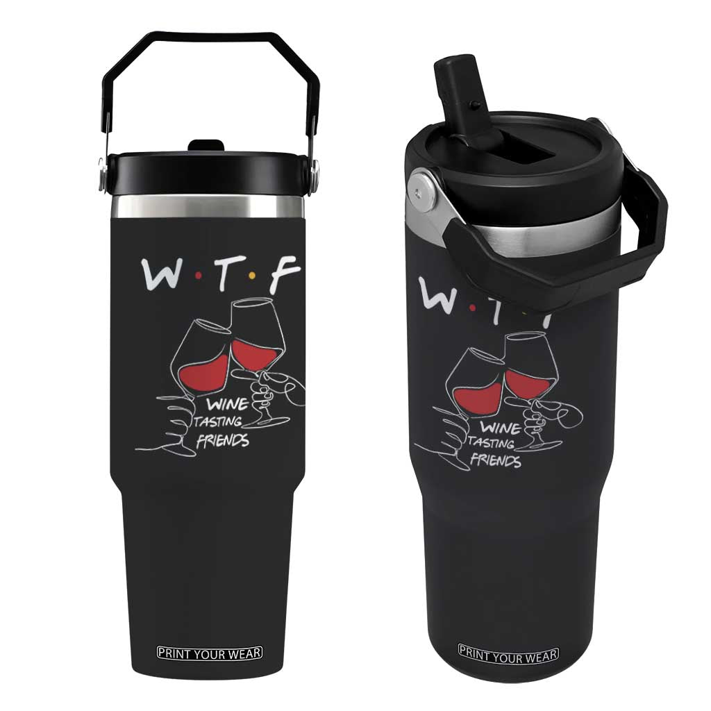 Funny Thanksgiving Friendsgiving Flip Straw Tumbler WTF Wine Tasting Friends - Print Your Wear