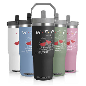 Funny Thanksgiving Friendsgiving Flip Straw Tumbler WTF Wine Tasting Friends - Print Your Wear