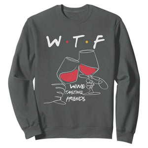 Funny Thanksgiving Friendsgiving Sweatshirt WTF Wine Tasting Friends - Print Your Wear