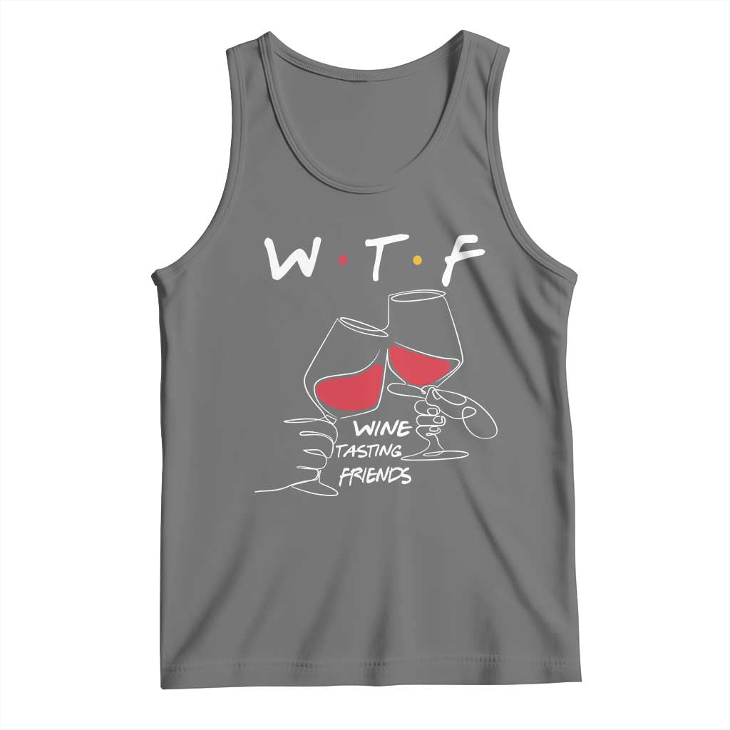 Funny Thanksgiving Friendsgiving Tank Top WTF Wine Tasting Friends TS11 Black Heather Print Your Wear