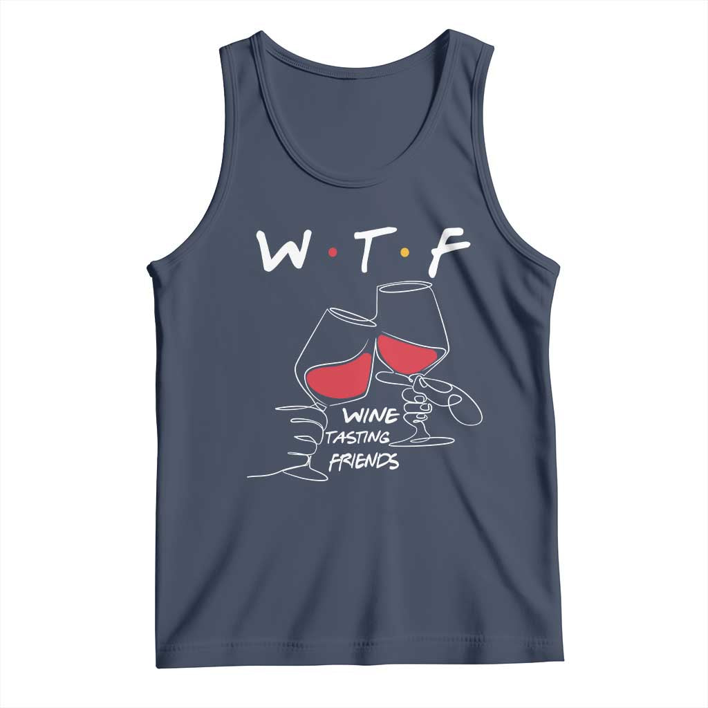Funny Thanksgiving Friendsgiving Tank Top WTF Wine Tasting Friends TS11 Navy Print Your Wear