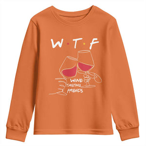 Funny Thanksgiving Friendsgiving Youth Sweatshirt WTF Wine Tasting Friends - Print Your Wear