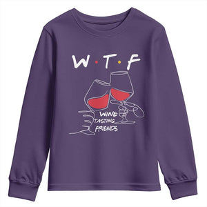 Funny Thanksgiving Friendsgiving Youth Sweatshirt WTF Wine Tasting Friends TS11 Purple Print Your Wear