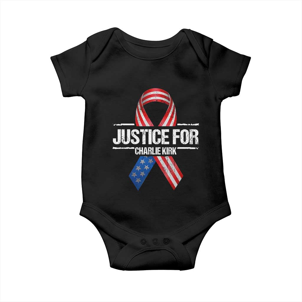 Justice For Charlie Kirk Baby Onesie Patriotic Tribute Human Rights Activist TS11 Black Print Your Wear