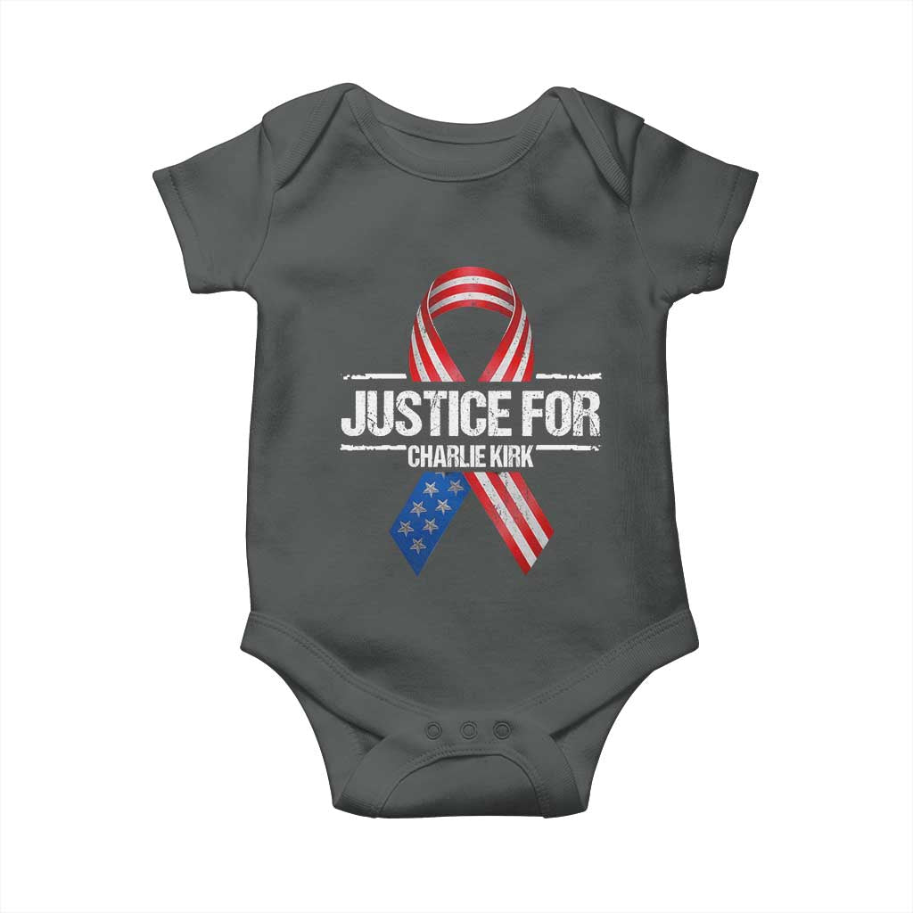 Justice For Charlie Kirk Baby Onesie Patriotic Tribute Human Rights Activist TS11 Dark Heather Print Your Wear