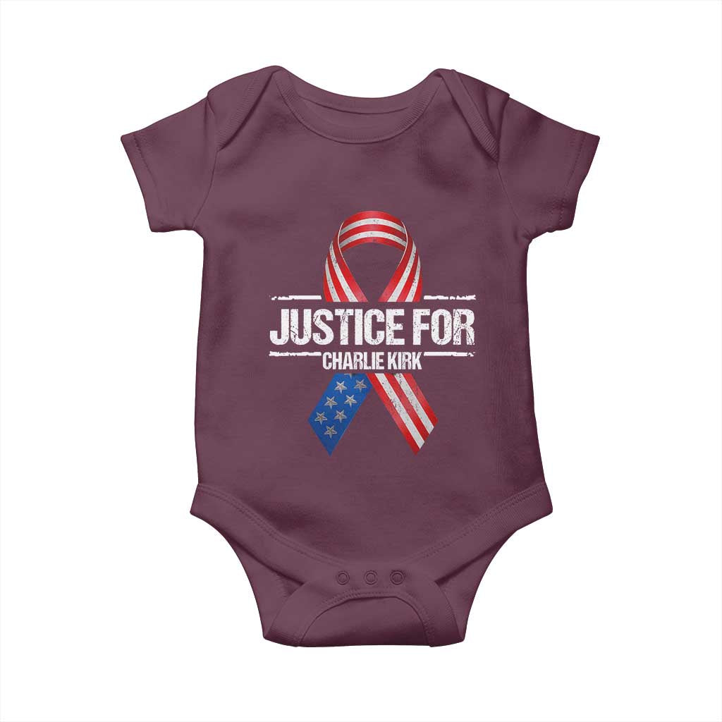 Justice For Charlie Kirk Baby Onesie Patriotic Tribute Human Rights Activist TS11 Maroon Print Your Wear