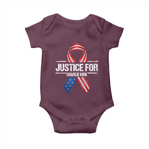 Justice For Charlie Kirk Baby Onesie Patriotic Tribute Human Rights Activist TS11 Maroon Print Your Wear
