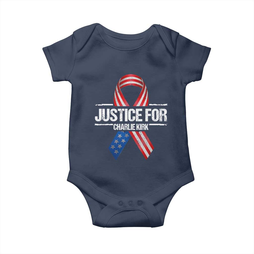 Justice For Charlie Kirk Baby Onesie Patriotic Tribute Human Rights Activist TS11 Navy Print Your Wear