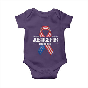 Justice For Charlie Kirk Baby Onesie Patriotic Tribute Human Rights Activist TS11 Purple Print Your Wear